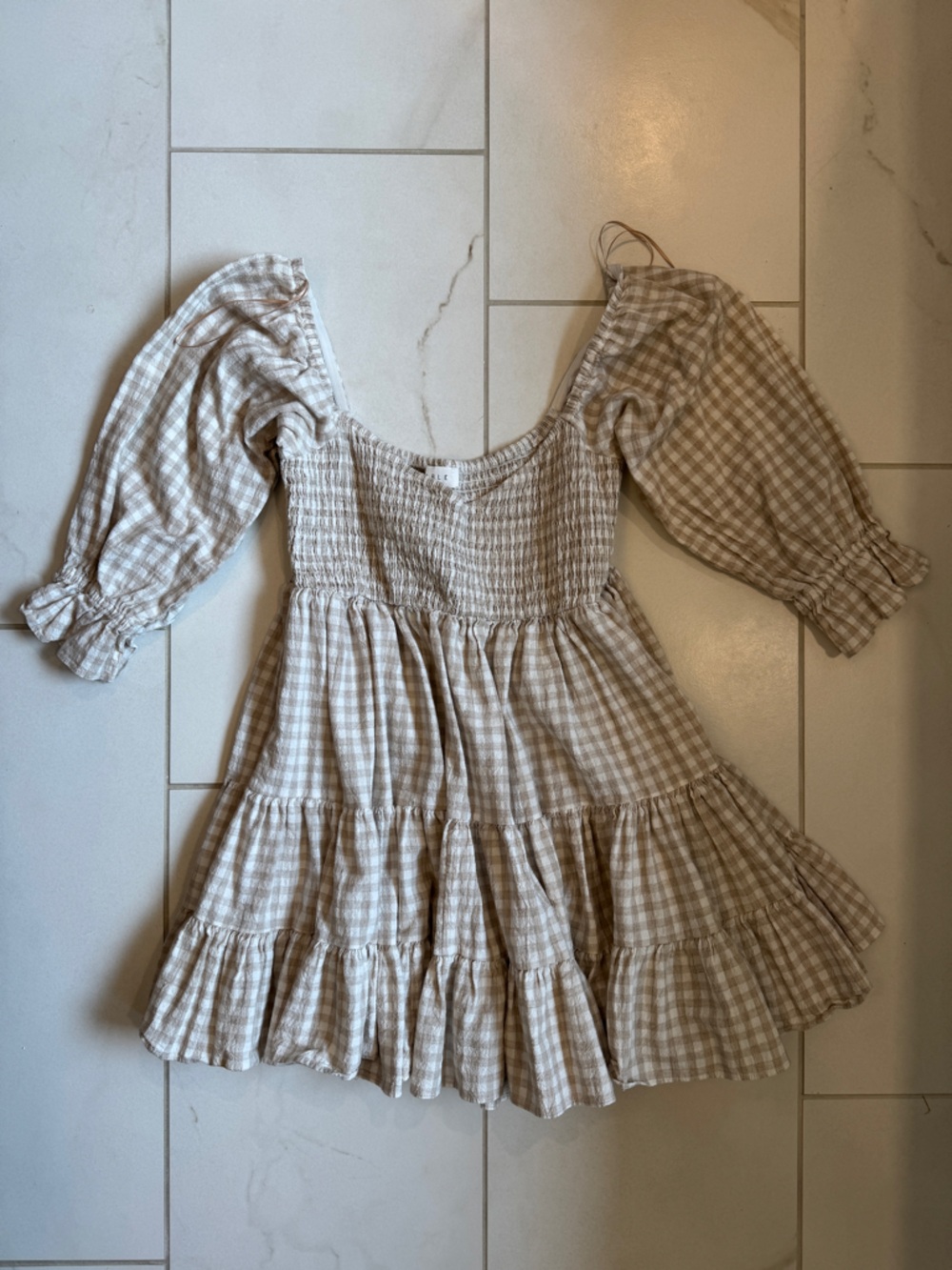 Light Brown Gingham Babydoll Dress